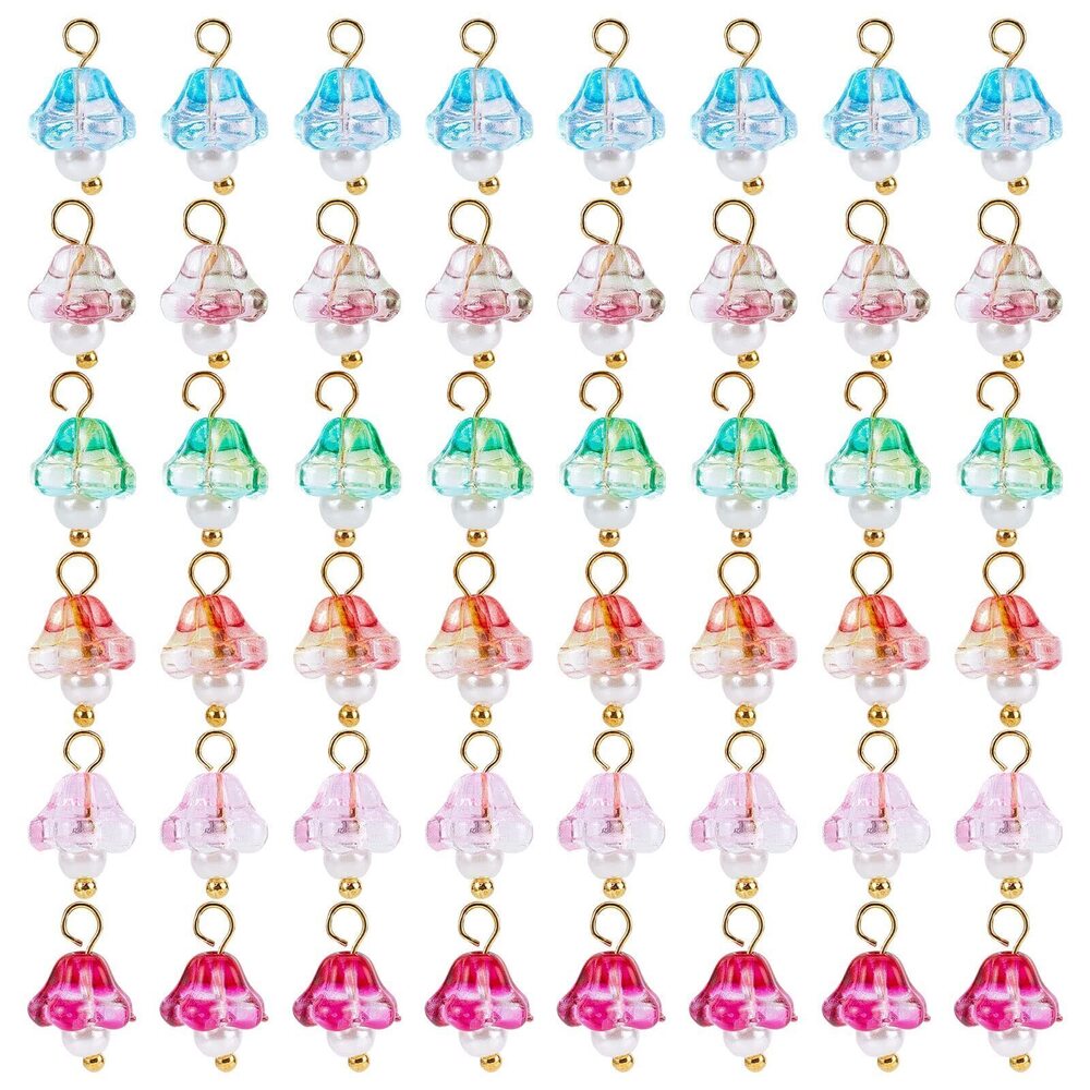 4963 1 Box 120Pcs Mushroom Charms Glass Mushroom Charm 3D Mushrooms Charm
